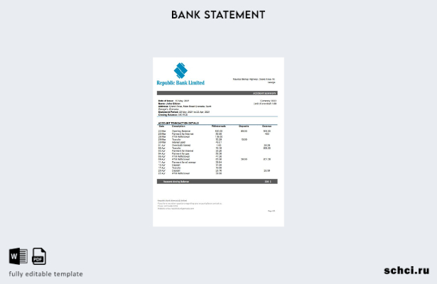 цифровая загрузка шаблона слова банковской выписки Республики Гренада